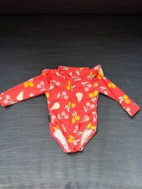 Girls' Long Sleeve Fruit-Print Rashguard One-Piece Swim Suit